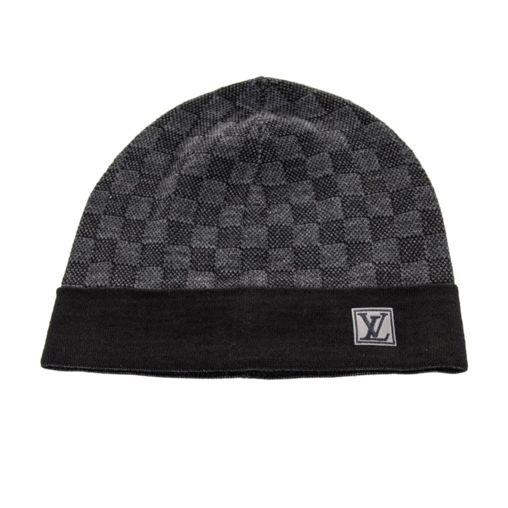 Louis Vuitton Black and Gray Checker Knit Beanie